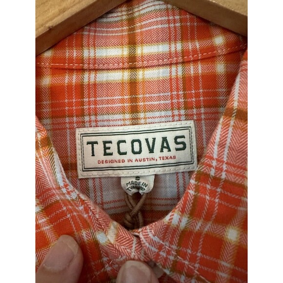 Tecovas Shirt Womens Small  Pearl Snap Button Orange Plaid Cowboy Western Rodeo - Picture 5 of 6